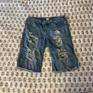 True religion Distressed Blue Denim Shorts
